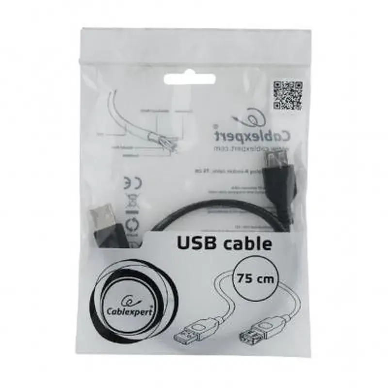 Дата кабель USB 2.0 AM/AF 0.75m Cablexpert (CC-USB2-AMAF-75CM/300-BK) - фото 4