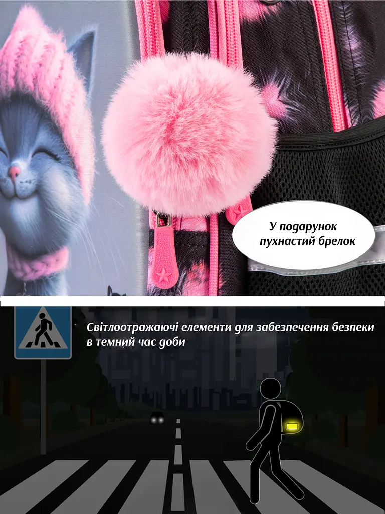 Рюкзак ортопедичний з пеналом та мішком 3 в 1 для дівчинки School Standard 38х30х18 см з Котом для першокласниць (Full 150-28) - фото 6
