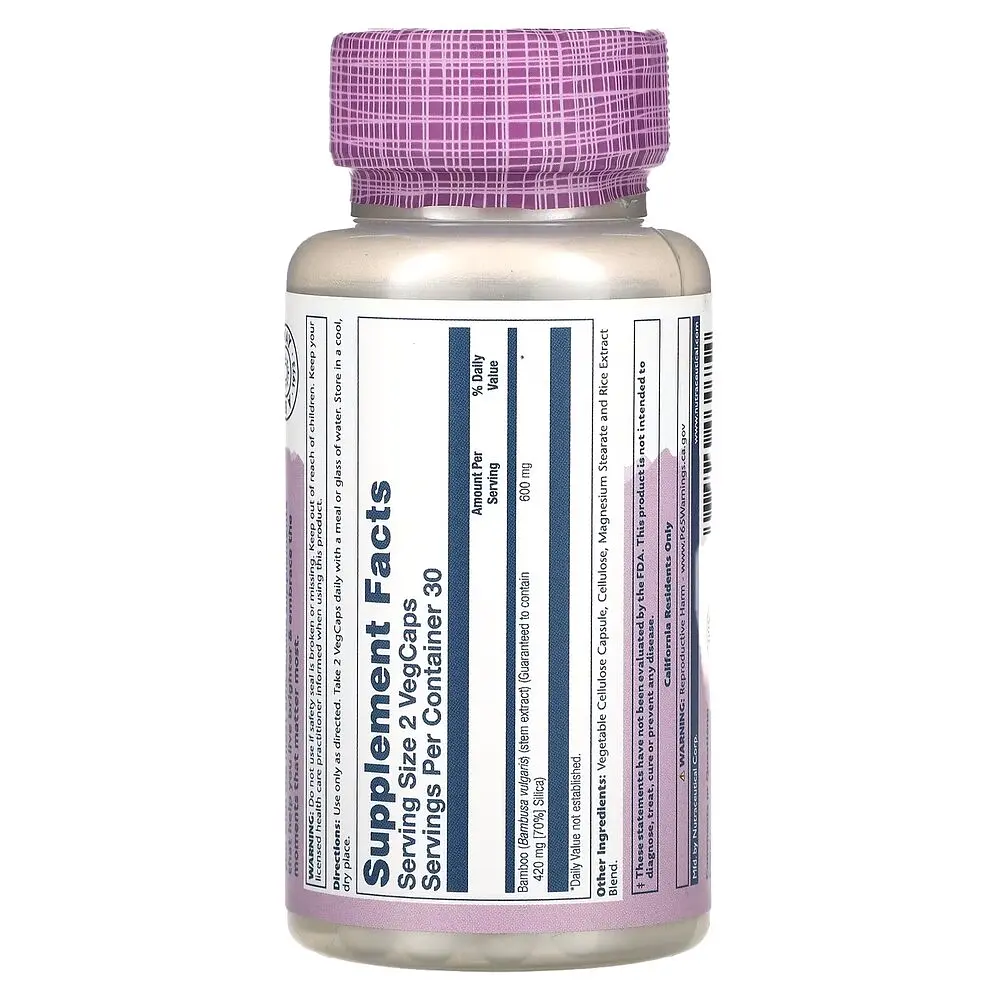 Екстракт стебла бамбука Solaray Bamboo Stem Extract 300 mg, 60 вегакапсул для здоров'я шкіри, волосся та нігтів - фото 2