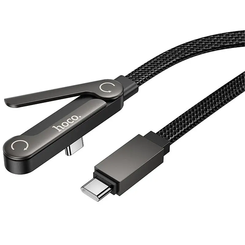 Дата кабель Hoco U150 Exquisite side plug and stand Type-C to Type-C 60W (1.2m) Black - фото 4