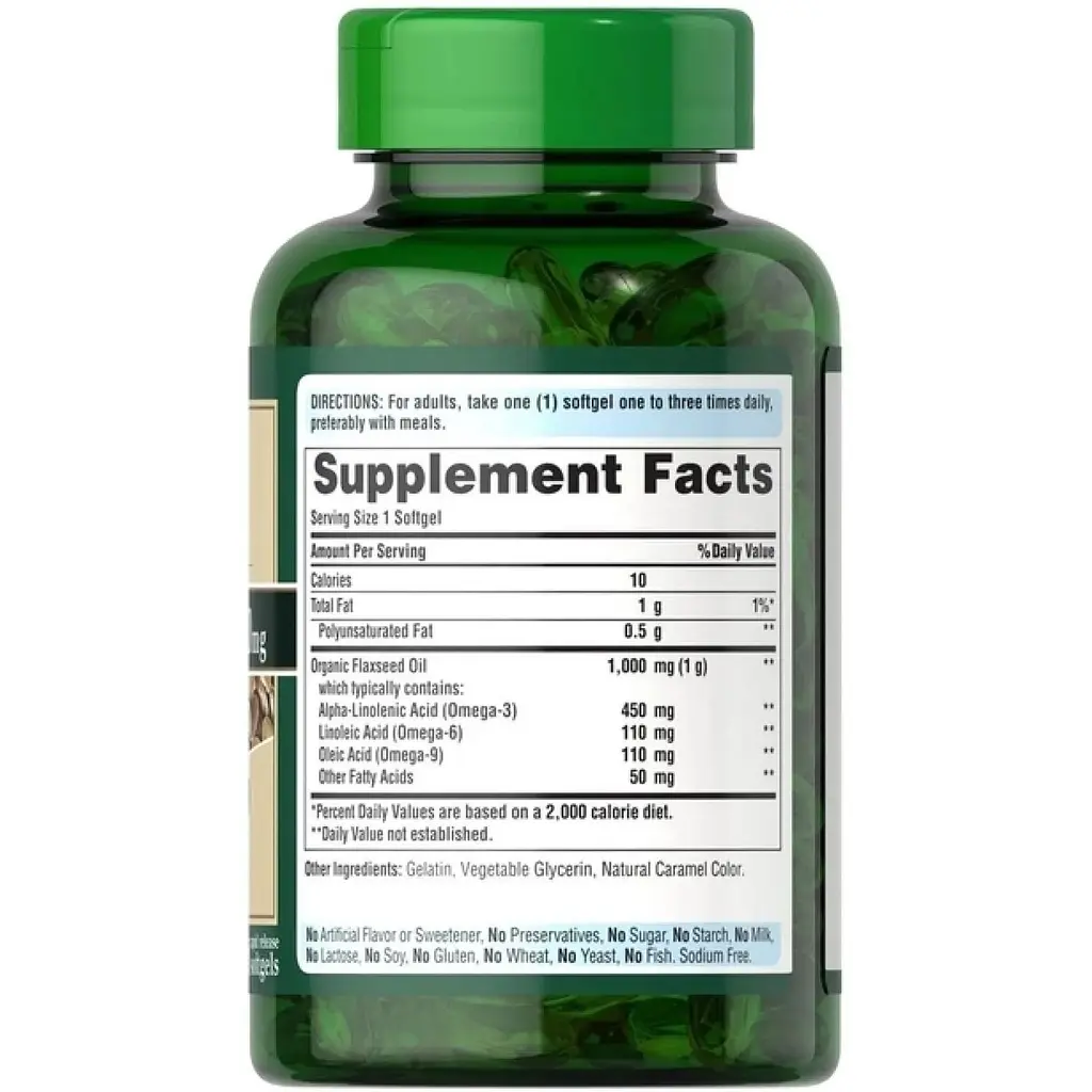 Лляна олія Puritans Pride Natural Flax Oil 1200 mg 120 softgels - фото 2