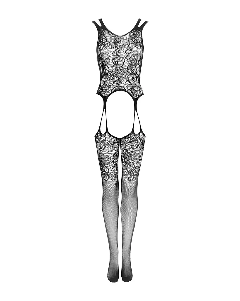 Бодістокінг Obsessive Bodystocking F237 S/M/L, рослинне плетіння, імітація панчіх - фото 5