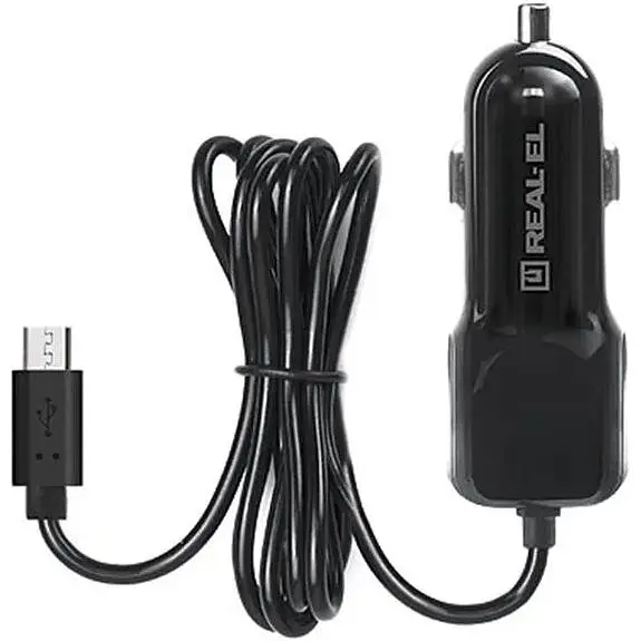 Автомобільний зарядний пристрій Real-El CA-15 (2USB, 2.1A) Black + кабель microUSB - фото 5