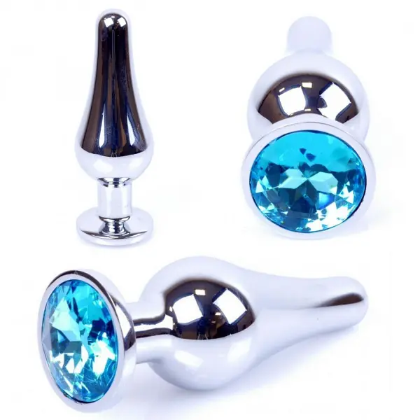 Металлическая анальная пробка с кристаллом Boss Jewellery Silver Butt Plug Light 9.5 см (голубой) - фото 7