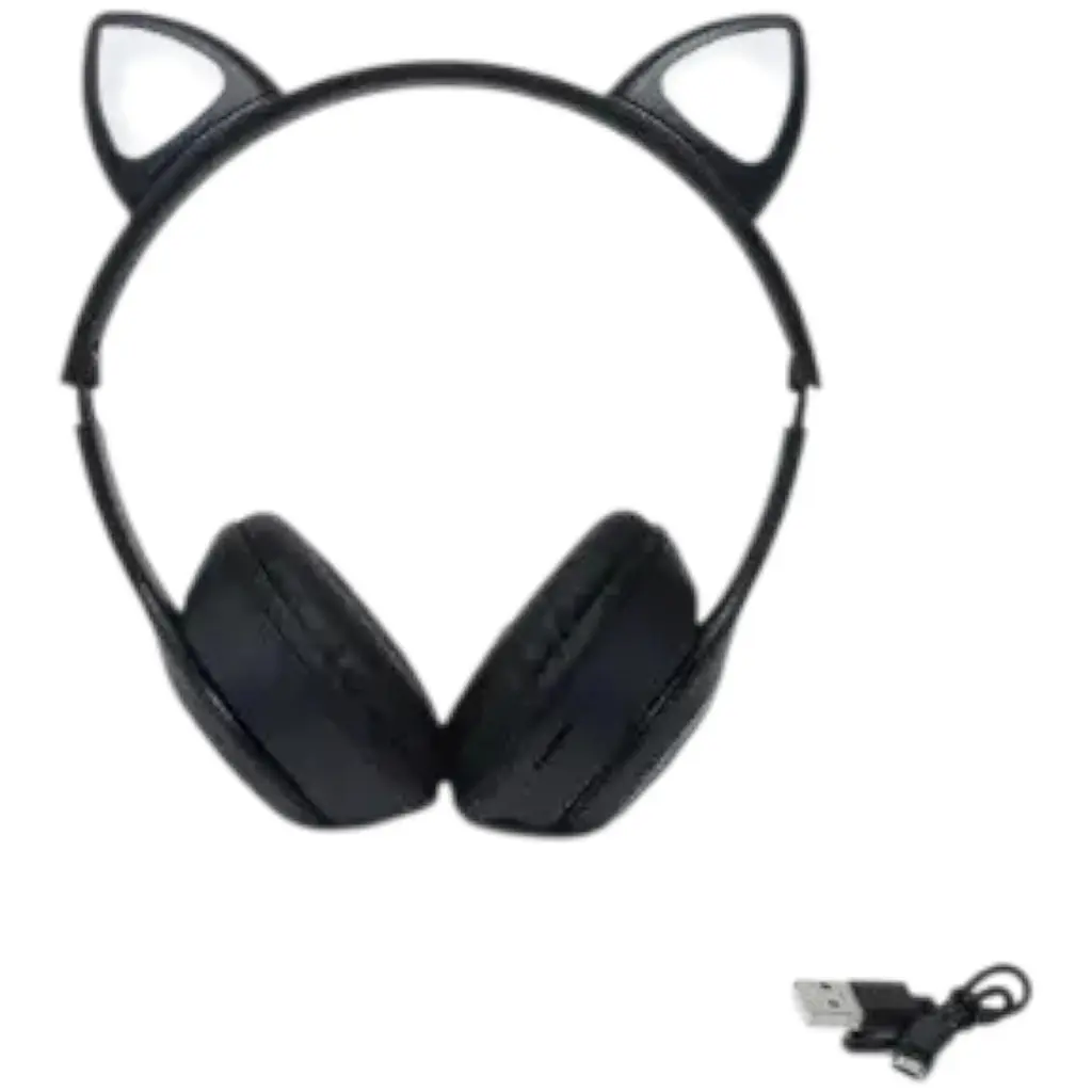 Дитячі навушники Cat MZ-023 Bluetooth RGB підсвічування FM microSD з котячими вушками чорний - фото 3