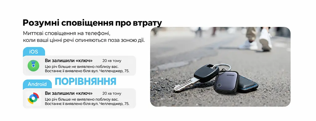 Bluetooth-трекери для пошуку речей UGREEN Finder Pro CM916 2 шт. AirTag пошукові мітки Apple Find My або Android Find Hub з перезаряджанням через USB-C зі звуковим пошуком зі сповіщеннями про залишені речі зі спільним доступом до місцезнаходження автономність до 365 днів синьо-сірі з чорною окантовкою (75646A) - фото 15