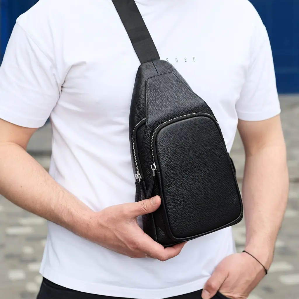 Чоловіча сумка з натуральної шкіри 18х31х7 через плече Tiding Bag 34091 чорна 18 см - фото 5
