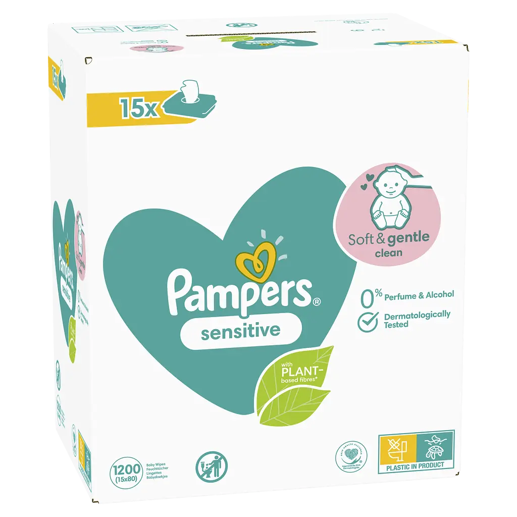 Набір дитячі вологі серветки Pampers Sensitive 1200 шт. (15 упаковок по 80 шт.) - фото 3