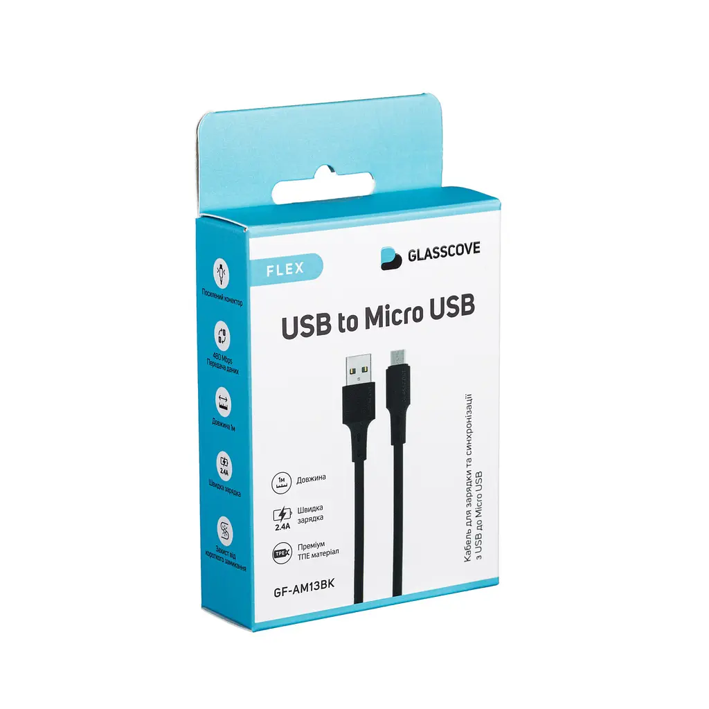 Кабель FLEX USB - Micro USB 2.4A 1m (GF-AM13BK) Чорний - фото 3