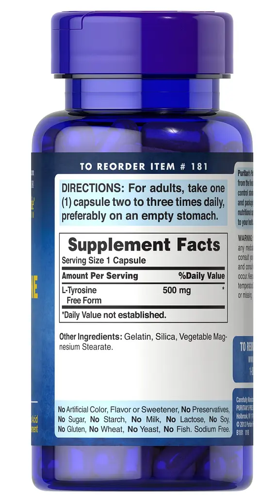 Тирозин L-Tyrosine 500 mg 100 капсул Puritan's Pride vit0004856 - фото 2