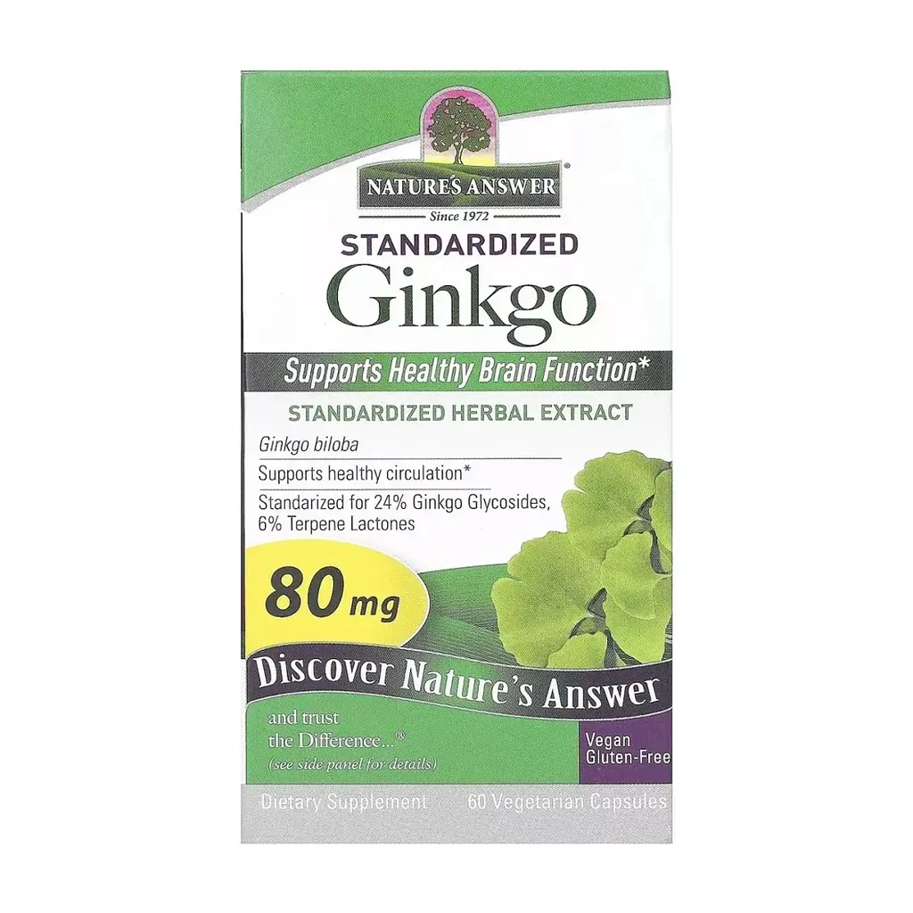 Трави Nature's Answer Гінкго Білоба, 80 мг, Standardized Ginkgo, 60 вегетаріанських капсу (NTA-16387) - фото 2