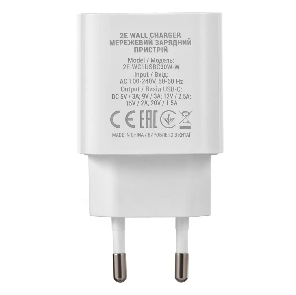 Мережевий зарядний пристрій 2E (1USB 3A) 30W Білий (2E-WC1USBC30W-W) - фото 4