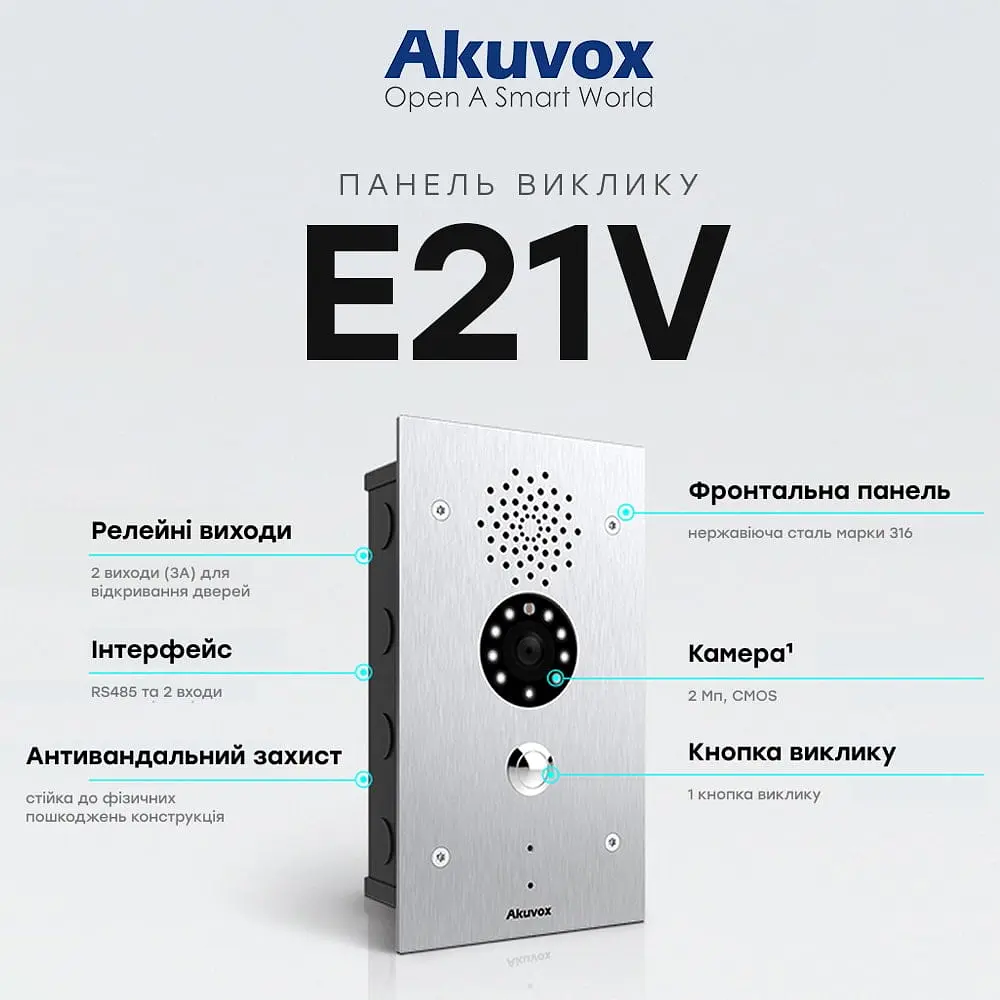 IP-відеопанель 2Mp Akuvox E21V SIP (87-00027) - фото 3