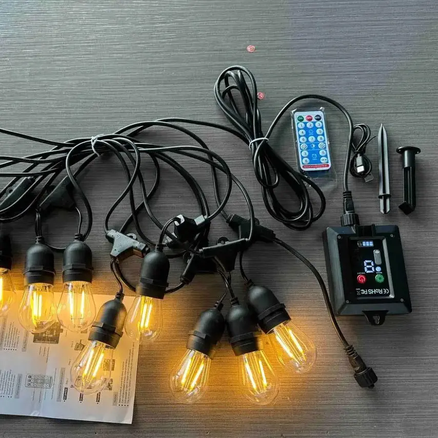 Гирлянда Sun Lamp LED Edison с ретро-лампочками с пультом управления, солнечной панелью и возможностью зарядки от сети - фото 2