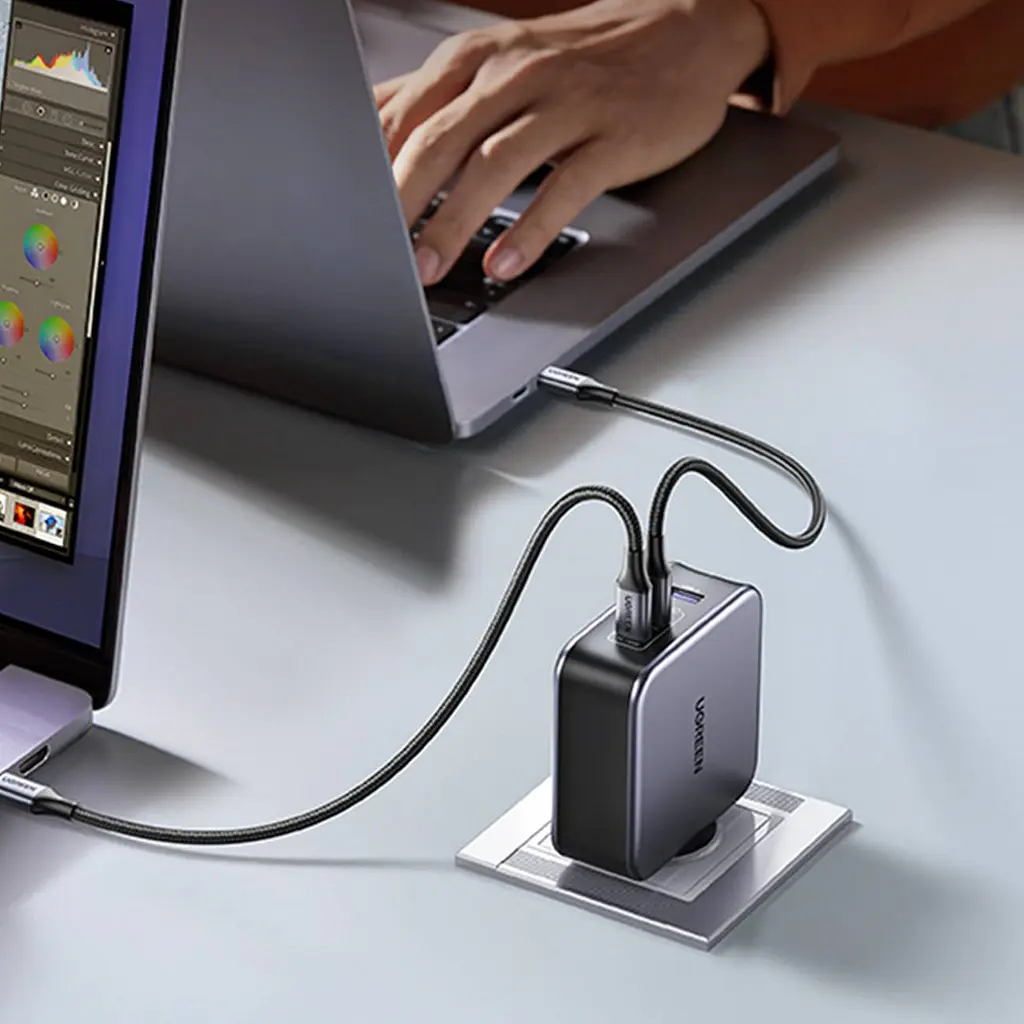Зарядний пристрій 3xUSB 140W 2хUSB-C+USB-A Gan CD289 with C to C Cable 1.5 м Gray Ugreen - фото 9