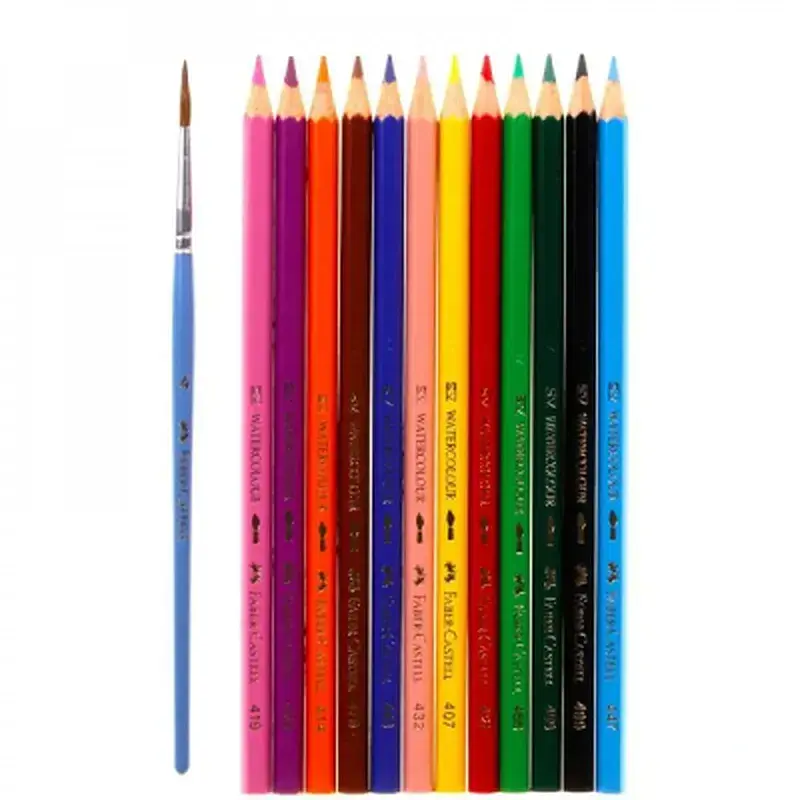 Олівці кольорові Faber-Castell акварельні , 12 кольорів + пензлик (114413) (1407) - фото 3