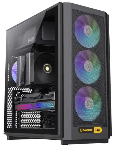 Корпус GameMax F46, Black, без БЖ, Mini Tower, ATX / Micro ATX / Mini ITX, Type-C / 2xUSB 3.0, макс. CPU - 169 мм / VGA - 350 мм, 4x120 мм ARGB, боковая панель из закаленного стекла - фото 3