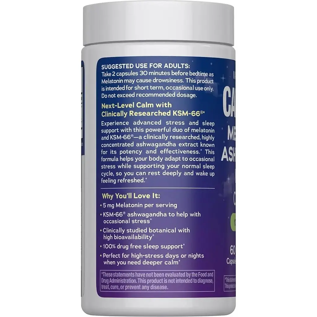 Мелатонін з ашвагандою Natural Vitality CALM Sleep Melatonin + Ashwagandha KSM-66 60 капсул - фото 3