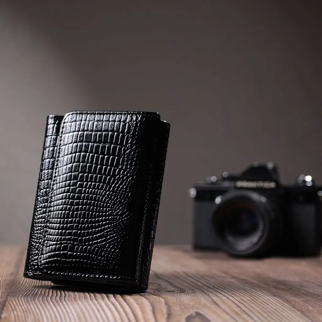 Жіночий стильний гаманець із фактурної натуральної шкіри ST Leather 22732 чорний - фото 10