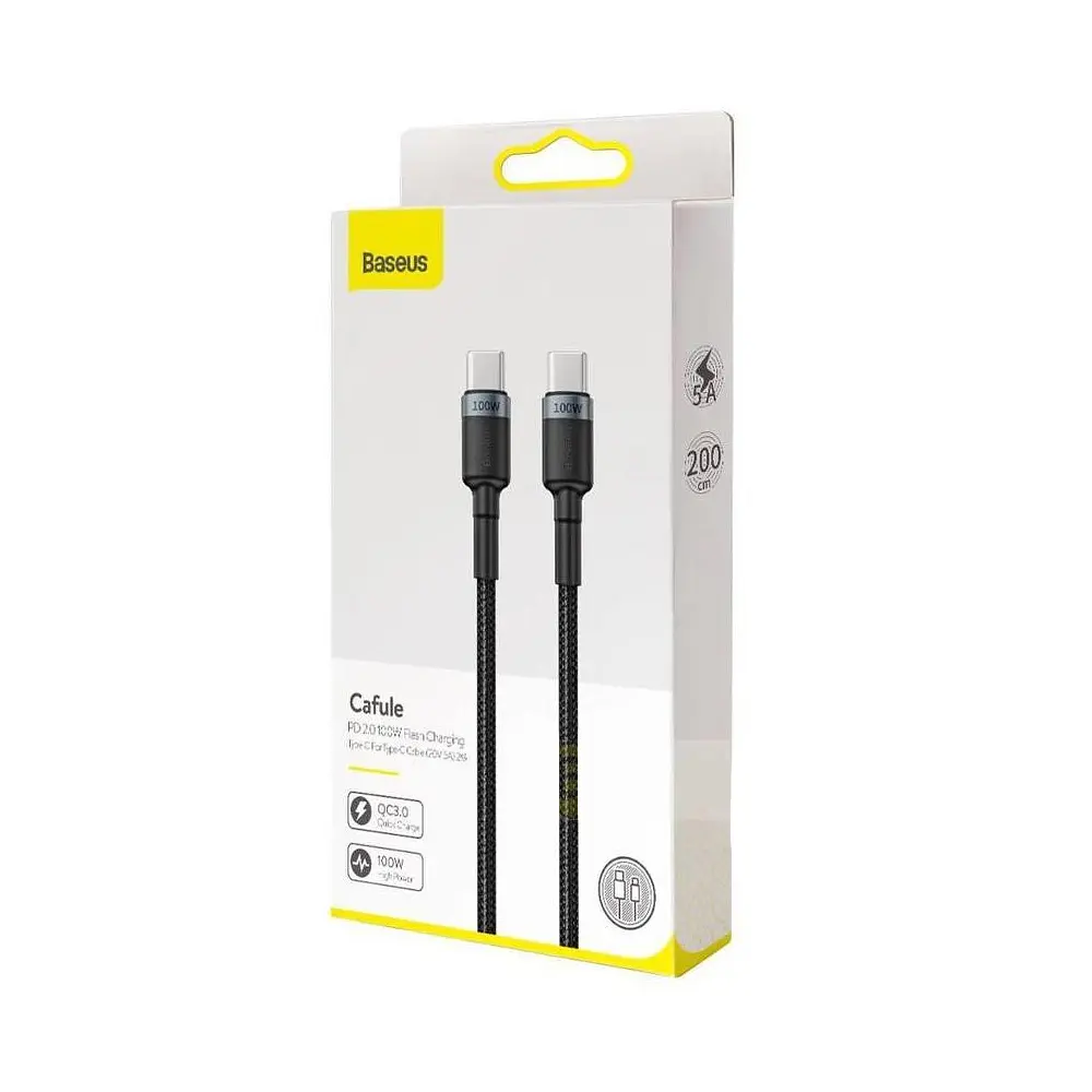 Кабель Baseus Cafule Cable Type-C For Type-C PD2.0 100W flash charging (20V 5A) 2m Gray+Black - фото 2