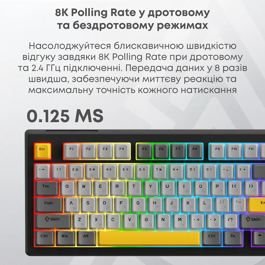Клавіатура Ajazz AK820 V2 Coconut Flake Switch Wireless/Bluetooth/USB UA Black/Gray/Yellow (AK820-V2-CF-BGY) - фото 10