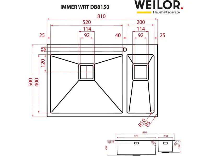 Кухонна мийка Weilor Immer WRT DB8150 - фото 8