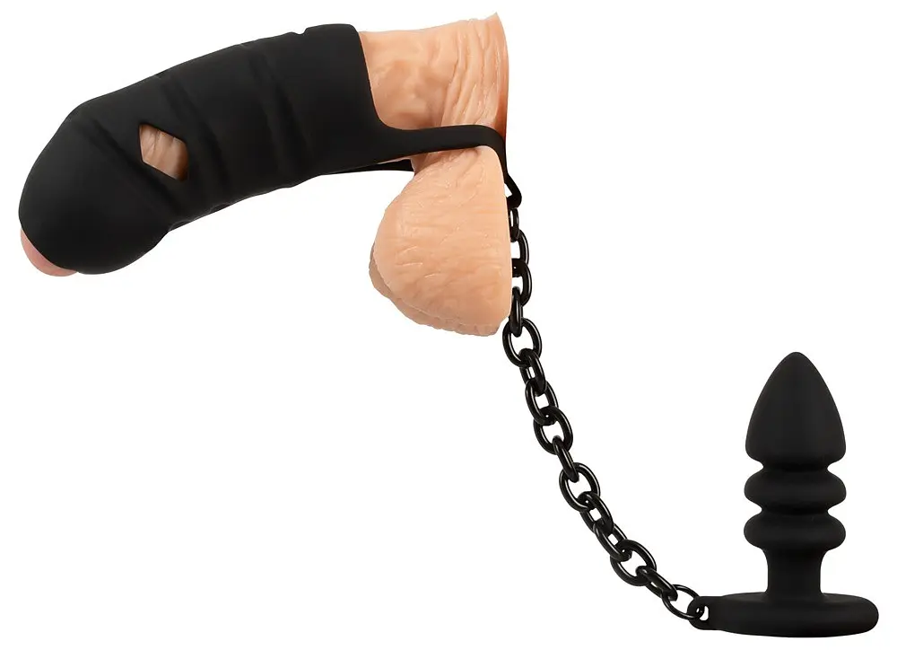 Пояс вірності для чоловіків Black Velvets Cock Cage With a Butt Plug 11.5 см чорний - фото 4