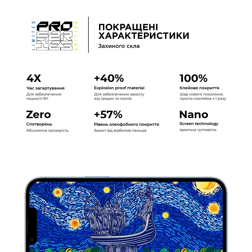 Захисне скло для Apple iPhone 13 Pro Max/14 Plus, Pro 3D LE, повноекранне 3D скло з рамкою, глянцеве, загартоване, протиударне, ультратонке, поліпшене олеофобне і гідрофобне покриття, 9H, повне проклеювання, ArmorStandart (ARM65655) - фото 4