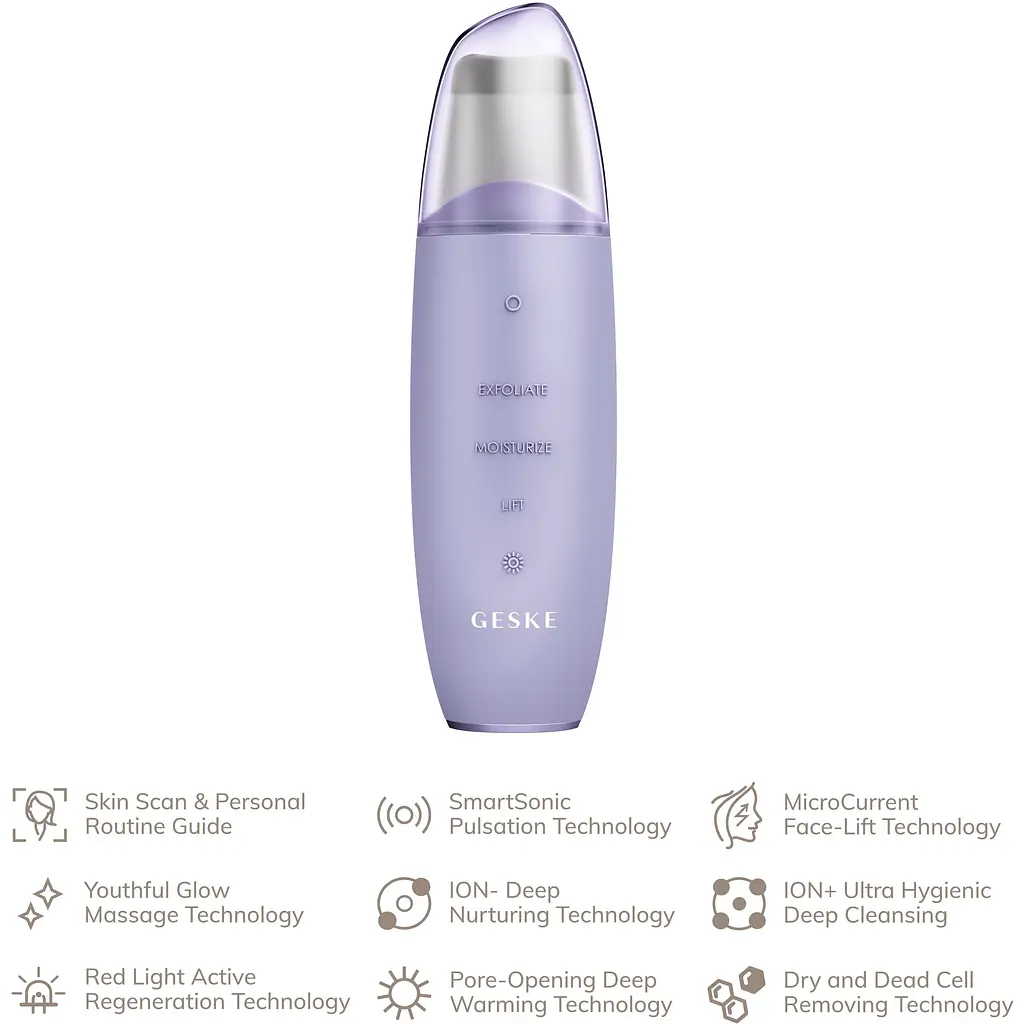 Мікрострумовий скрабер для шкіри та усунення чорних точок GESKE MicroCurrent Skin Scrubber & Blackhead Remover 9 в 1 фіолетовий - фото 3