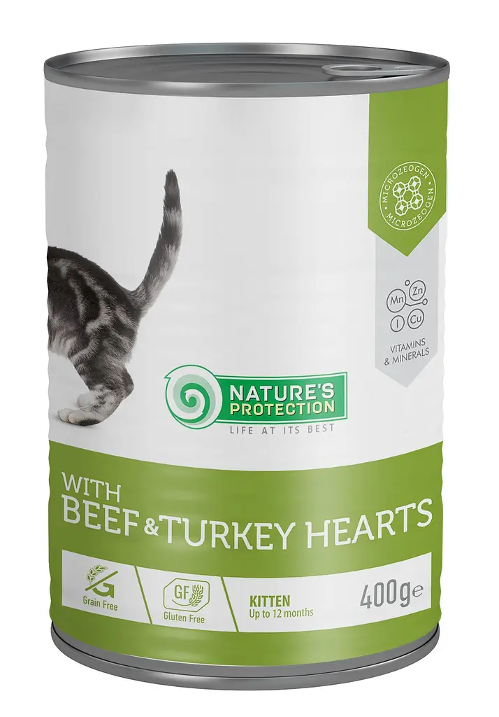 Вологий корм для кошенят з яловичиною та серцем індички Nature's Protection Kitten with Beef & Turkey hearts, 400г