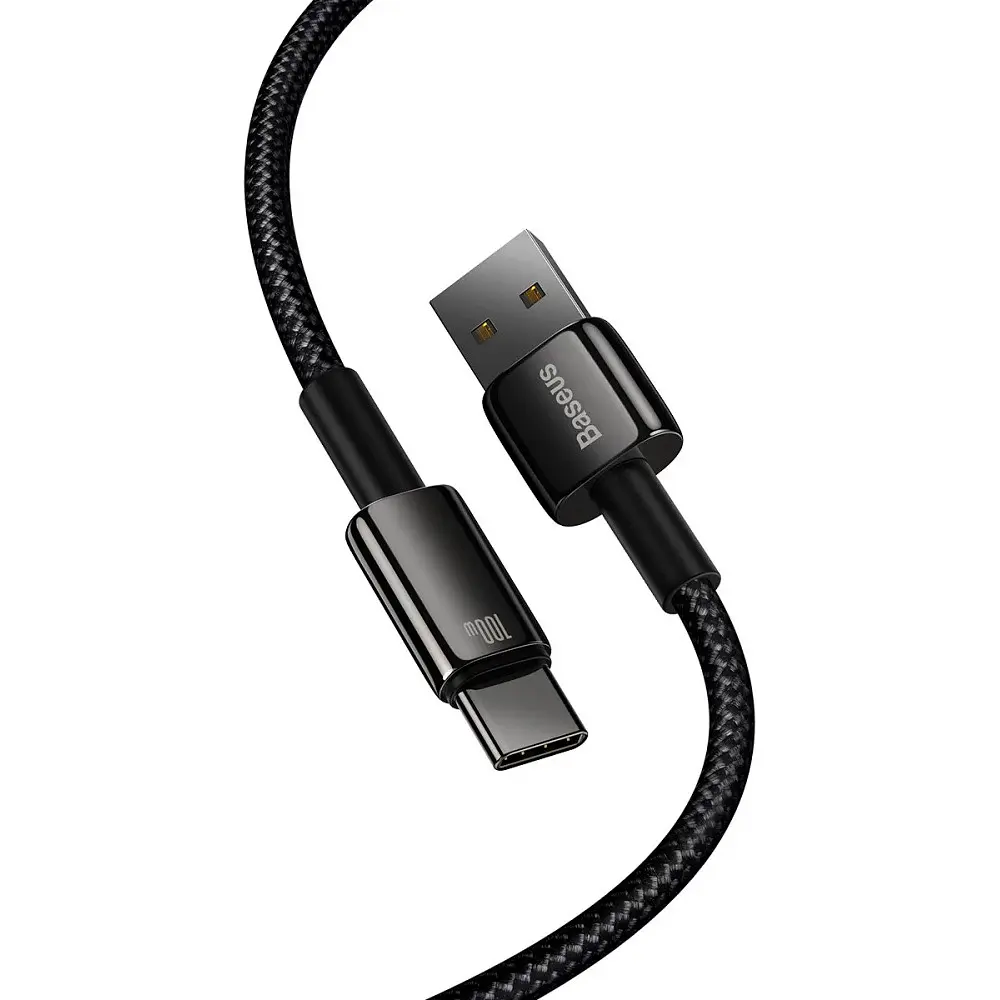Кабель Baseus Tungsten Gold USB-A to USB-C 2m Black (CAWJ000101) [106123] - фото 5