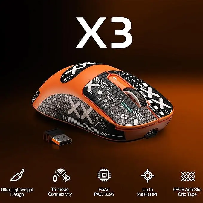 Бездротова мишка ATTACK SHARK X3 Orange | Сенсор PAW3395 | 65 годин акум - фото 2