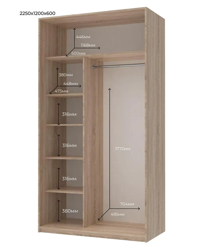 Шафа-купе Doros Сіті Лайт Дуб Cонома 2 Дзеркала 120х60х225 (42002036) - фото 8