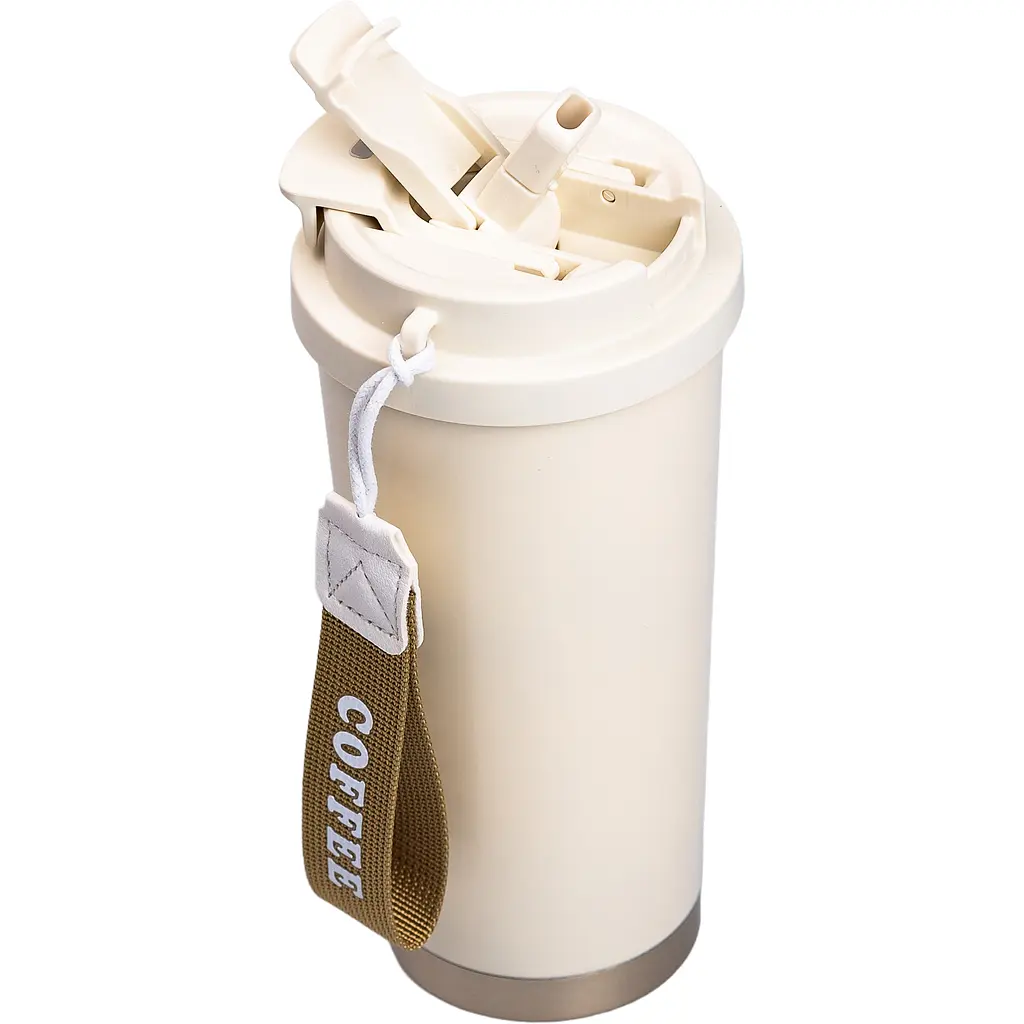 Термокружка Coffee 500 мл с ремешком, бежевый Yiwu HP-14-17BE - фото 3