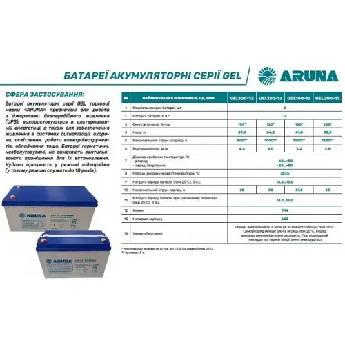Акумулятор Aruna GEL 12V 150Ah - фото 2