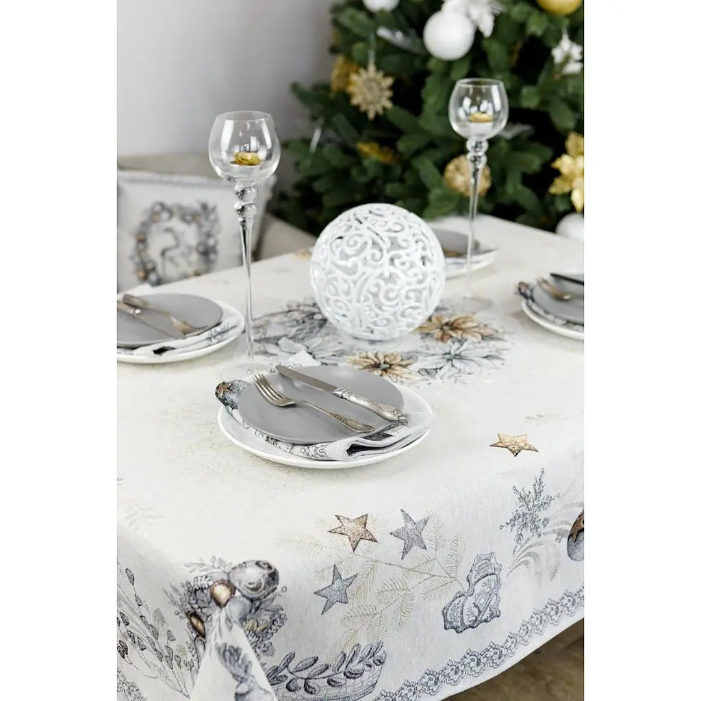 Скатертина гобеленова Прованс Silver Star 300х135 см сіра (31275) - фото 4