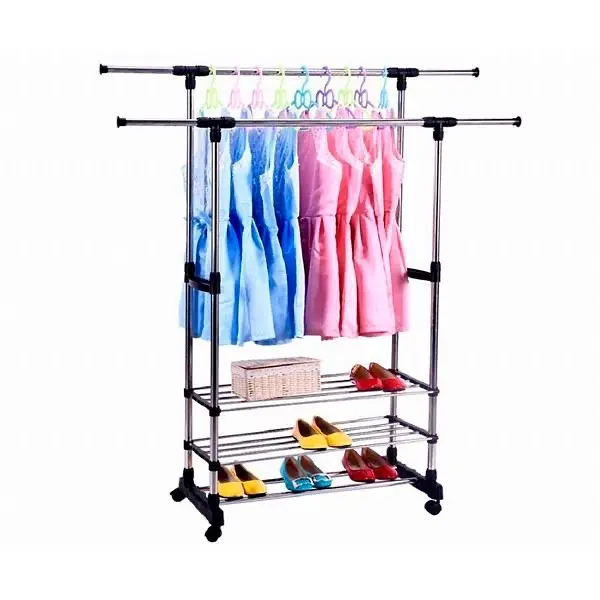 Вешалка для одежды Triple Stand Hanger двойная телескопическая 3 полки для обуви 160х80х38 см (Triple Stand Hanger_704) - фото 2