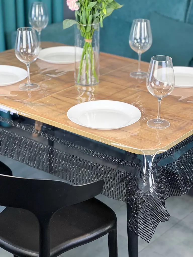 Скатерть силиконовая с черной стразовой лентой двойной 210х100 см - фото 10