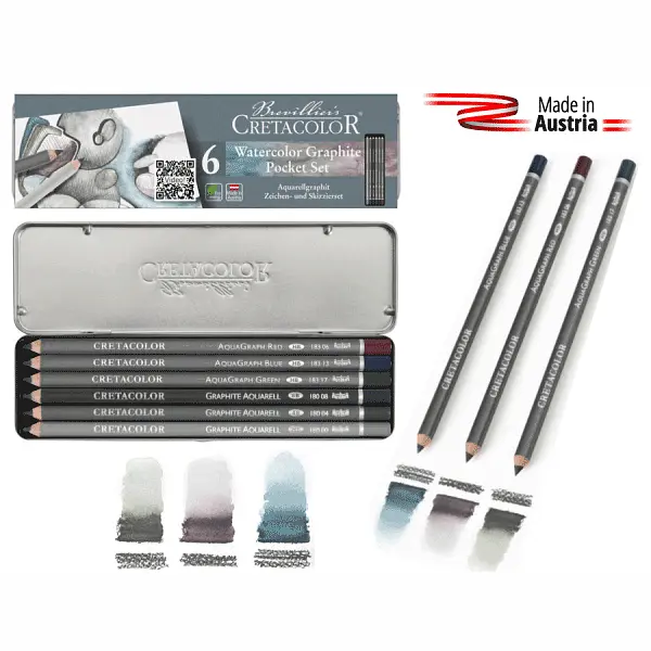 Набір графітних водорозчинних олівців Cretacolor Aqua Graph металева коробка 6 шт - фото 2