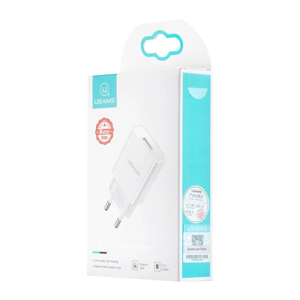 Сетевое зарядное устройство для Usams CC075 T18 Single USB Travel Charger ( EU ) Белый - фото 2