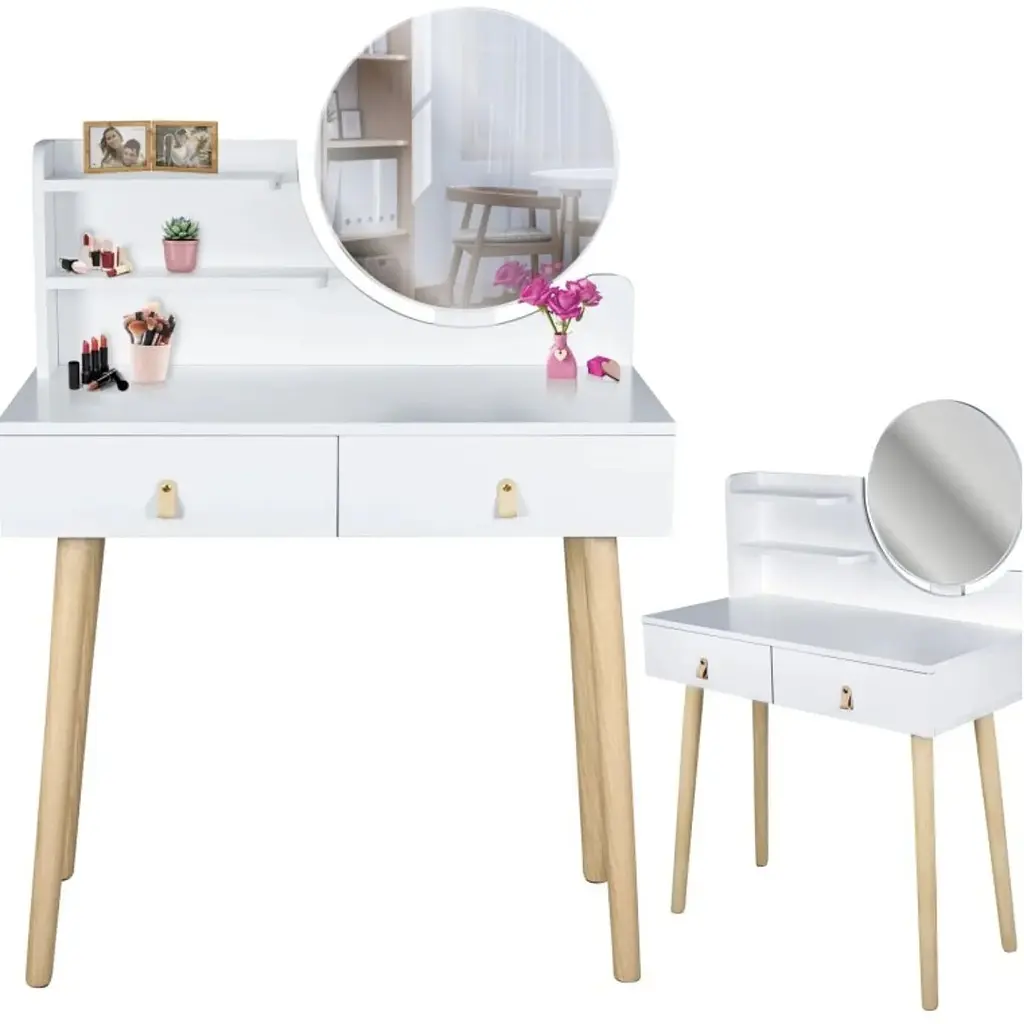 Туалетний столик Jumi Scandi з шухлядами шкіряні ручки білий - фото 5