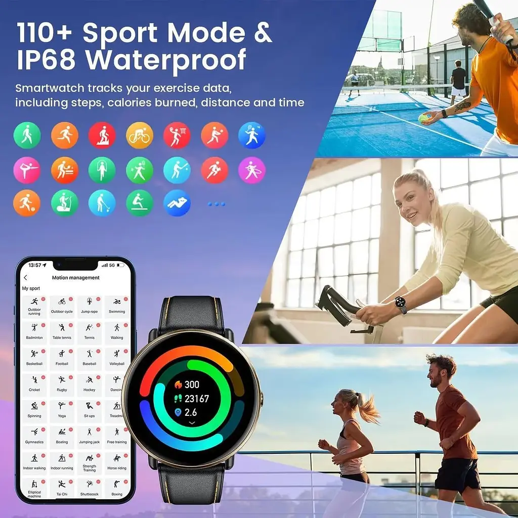 Розумний годинник для чоловіків і жінок з Bluetooth-дзвінком: 1.43" AMOLED-екран сумісний з Android - фото 6