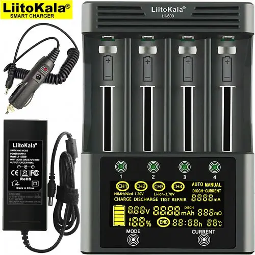 Заряднoe устройство Liitokala Lii-600 на 4 канала (для Ni-MH, Ni-CD, Li-Ion) с блоком питания и автоадаптером - фото 2