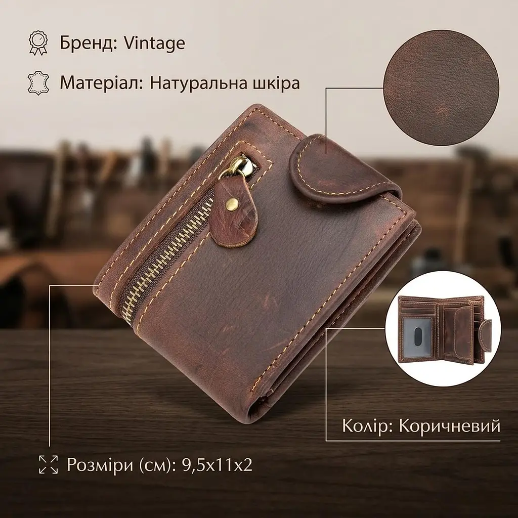Тонкий чоловічий матовий портмоне 20239 Vintage коричневий - фото 3