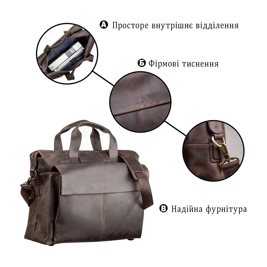Сумка Shvigel Шкіряна Коричнева (11119) - фото 4