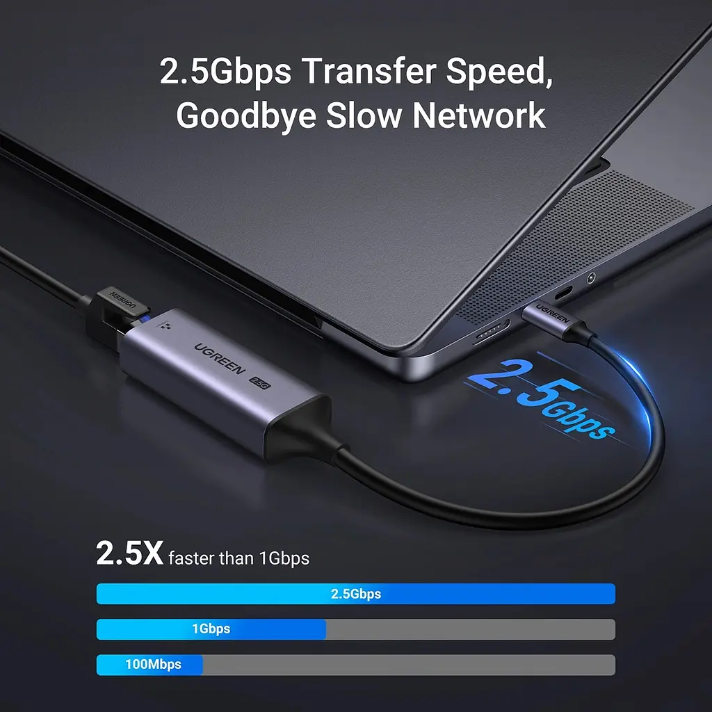 Перехідник USB 3.0 Type-C --> Ethernet RJ45 2.5Gb CM648 Ugreen чорний - фото 2