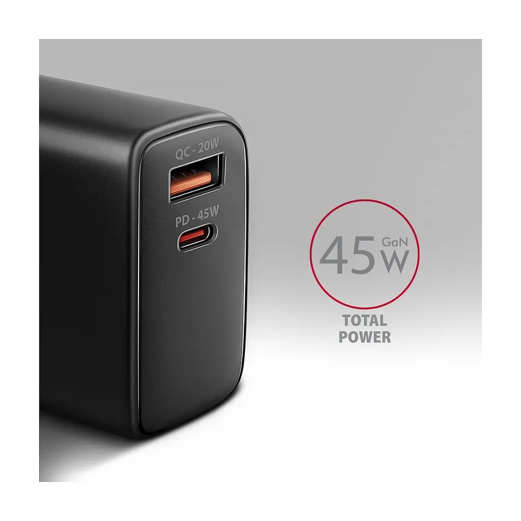Зарядний пристрій AXAGON 1xUSB QC4.0 + 1xUSB-C PD45W PPS black (ACU-PQ45) - фото 4