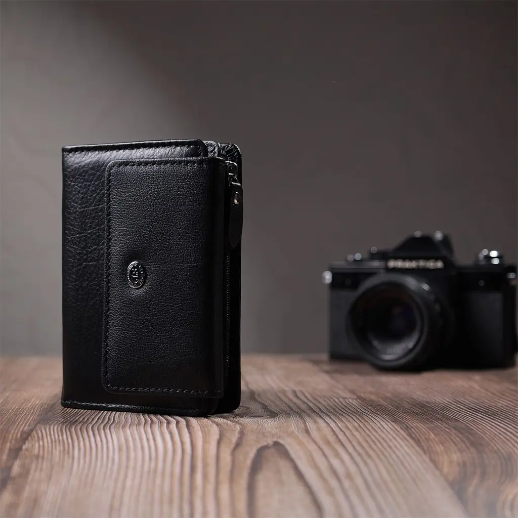 Практичний гаманець із монетницею з натуральної шкіри ST Leather 22740 чорний - фото 9