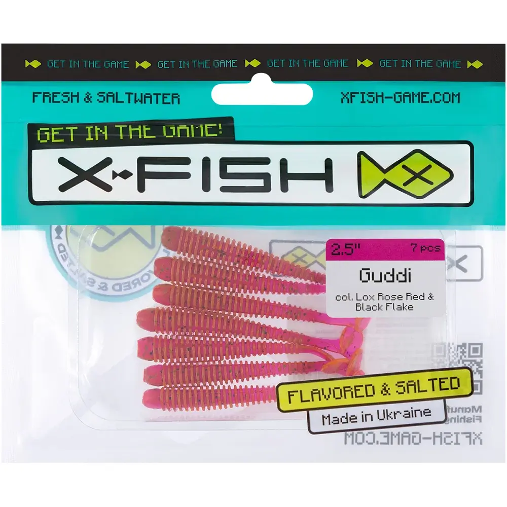 Силікон X-Fish Guddi 2.5" Lox Rose Red & Black Flake (7шт/уп) - фото 2