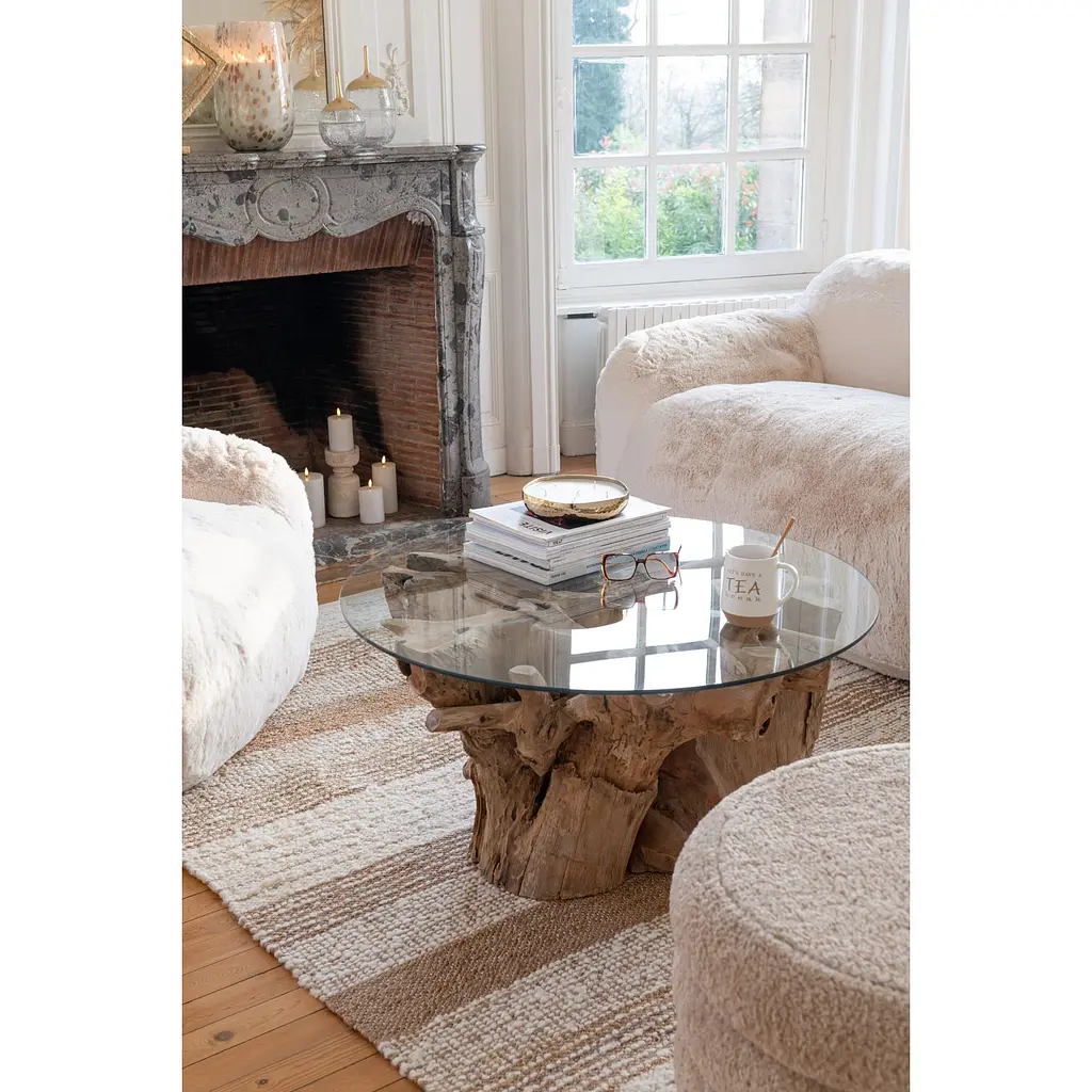 Кофейный столик J-line на большом массиве дерева ручной работы D-90 см. (20977) - фото 4